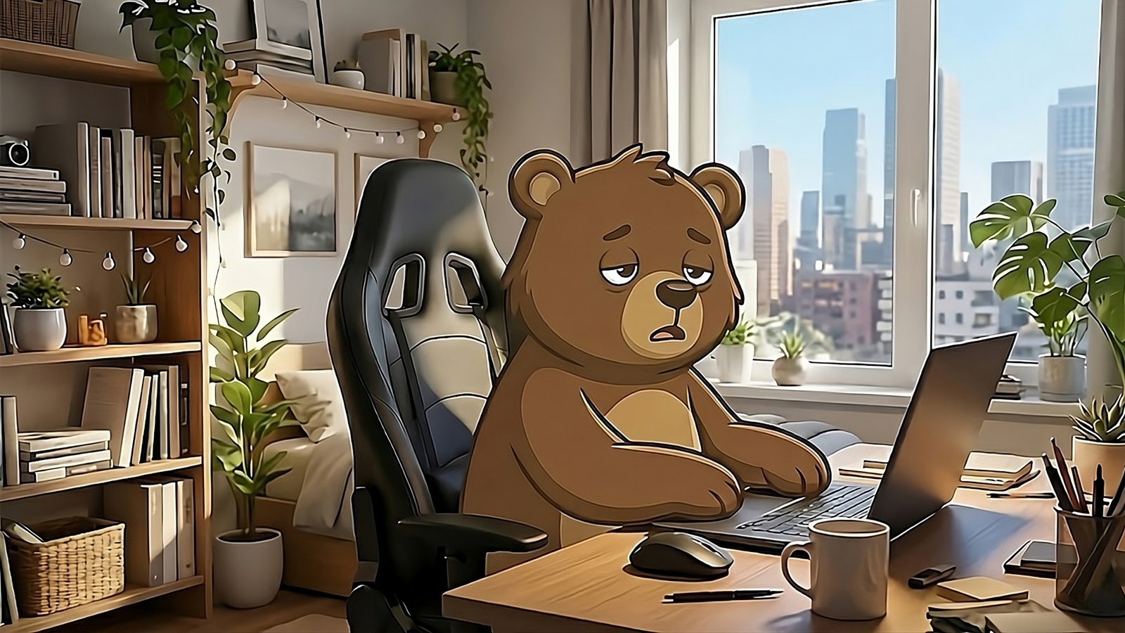Barry the bear sitting sadly at a laptop with - Why I Am Doing This